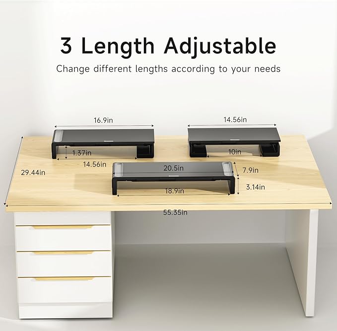 OImaster Monitor Stand Riser, Foldable Computer Monitor Riser, Adjustable Length Computer Stand and Storage Drawer & Pen Slot, Phone Stand Compatible Computer, Desktop, Laptop, Save Space (Black)
