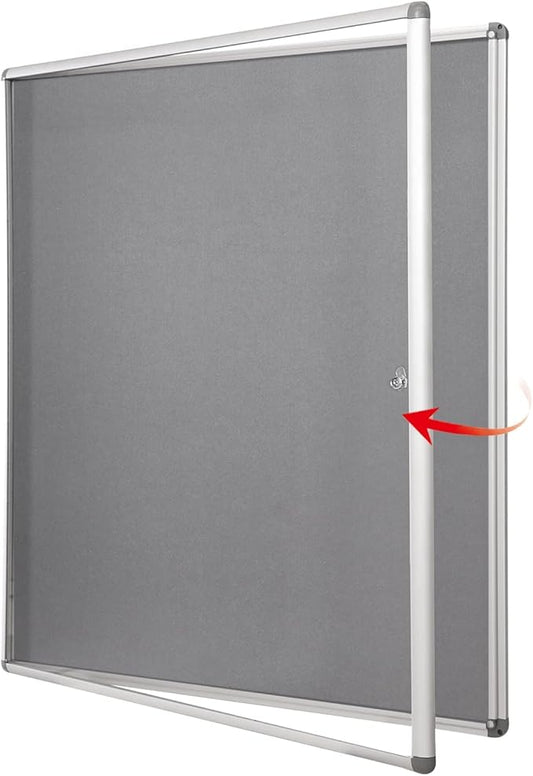 SWANCROWN Lockable Felt Bulletin Indoor Display Case Big Message Center Board with Aluminium Frame,38x38 inches (12xA4)