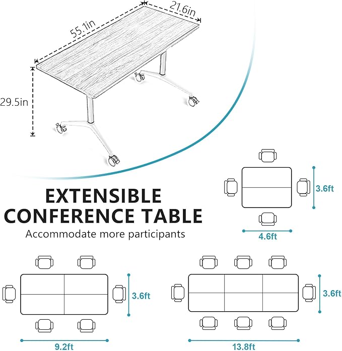 Conference Room Table, Folding Conference Tables,Thicken Grey Tabletop,Flip Top Wooden Seminar Meeting Room Table for Conference Room Offices (2, Black Drawer, 55.1”)