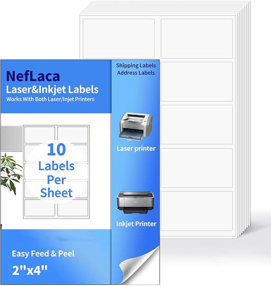 2"x4" Shipping Address Labels, 10-UP Blank Mailing Labels, White Self-Adhesive Customized Stickers for Inkjet and Laser Printer [2000 Sheet, 20000 Labels]