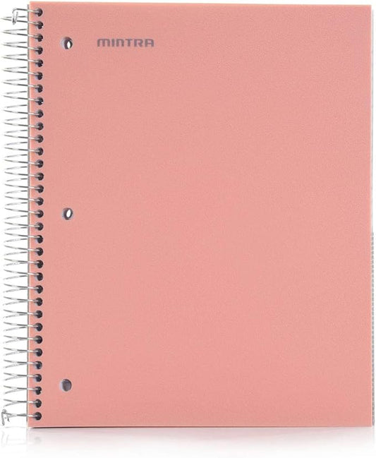 Mintra Office Durable Spiral Notebooks, 5 Subject (Salmon, Wide Ruled 1pk)