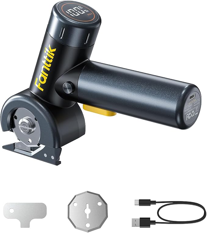 Fanttik C8 Nano Cordless Electric Scissors with LED Display, Rechargeable Cardboard Cutter with 2 Blades, EasySwap Blade Change, LED Light, for Thin Cardboard Carpet Leather - Black