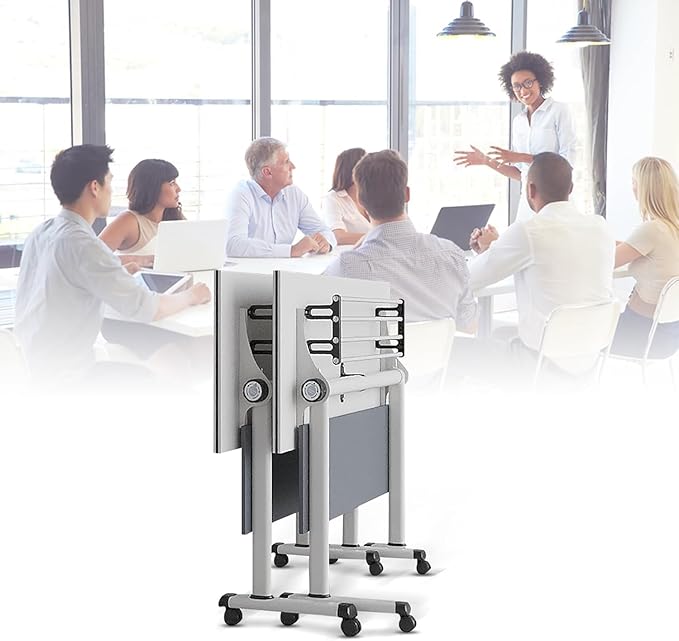 Conference Table,Folding Conference Tables Modern White Conference Room Table with Wheels, 2-10 Persons,for Office, Meeting Room (2, 1619YH, 61IN)