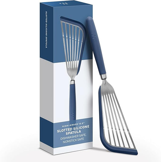 Misen Fish Silicone Spatula - Slotted Turner for Cooking - Perfect for Frying - Heat Resistant - Dishwasher Safe -1mm Thick Flexible Flipper - Soft Silicone Grip Handle for Easy Use