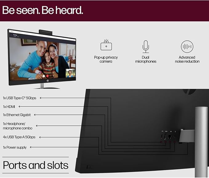 HP 27" FHD Touchscreen Business All-in-One Desktop Computer, Intel 12-Core Ultra 7 155U (Beats i7-1355U), 32 GB DDR5 RAM, 2 TB SSD, Intel Iris Xe Graphics, Wired KB & Mouse, Wi-Fi 6, Windows 11 Pro