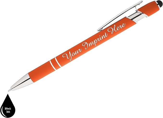 Up to 500 Pcs Custom Pens Bulk | Rainbow of Colors | Soft-Touch Metal Black Ink Personalized with Name or Message (Orange, 12 pcs)