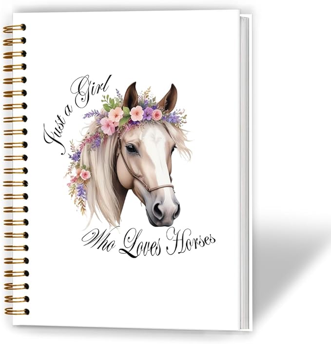 XUNLURY Just a Girl Who Loves Horses Notebook, Gifts for Horse Lovers Journal, Floral Horse Journal, Aesthetic Flower Farm Animal Hardcover Spiral Notebook, 5.5x8.3 Inch