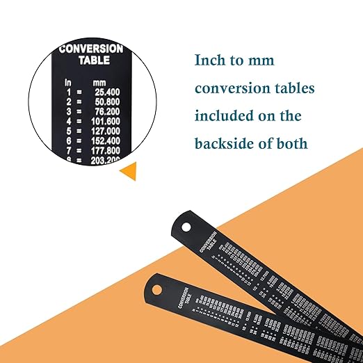 Metal Ruler, 6 Inch Stainless Steel Straight Edge with Metric Measurement, 2 Pack, 15 Centimeters Straight Edge Ruler with Inch to MM Conversion Table for Students, Machinist and Drafting