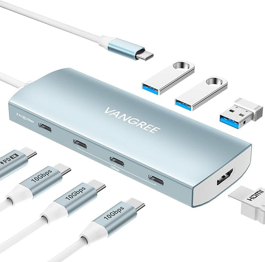 USB C to USB C Hub 10Gbps, 3 USB 3.2 Gen 2 Ports, 4K@60Hz HDMI, 100W PD, 3 USB 3.0 Ports, USBC Splitter Multiport Adapter for MacBook Pro/Air, iMac, iPad Pro, iPhone 15 (Not Support Type-C Monitor)
