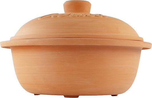 Reston Lloyd Eurita 4 Quart Terracotta Clay Non Stick Dutch Oven – Natural, Lead Cadmium‑Free, Oven & Microwave Safe, Rustic Slow-Cooker Pot Roasting & Casseroles, Healthy cooking with recipe guide
