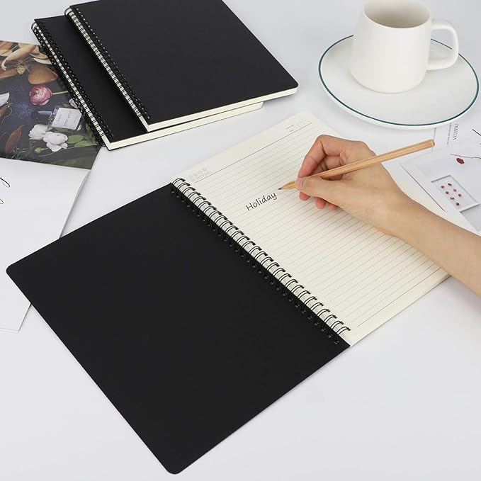 EUSOAR Spiral Lined Notebook, B5 3packs 7.3"x10.2" 120 Pages Black Hardcover Ruled Travel Writing Notebooks Journal, Memo Notepad Sketchbook, Students College Office Business Subject Diary Book