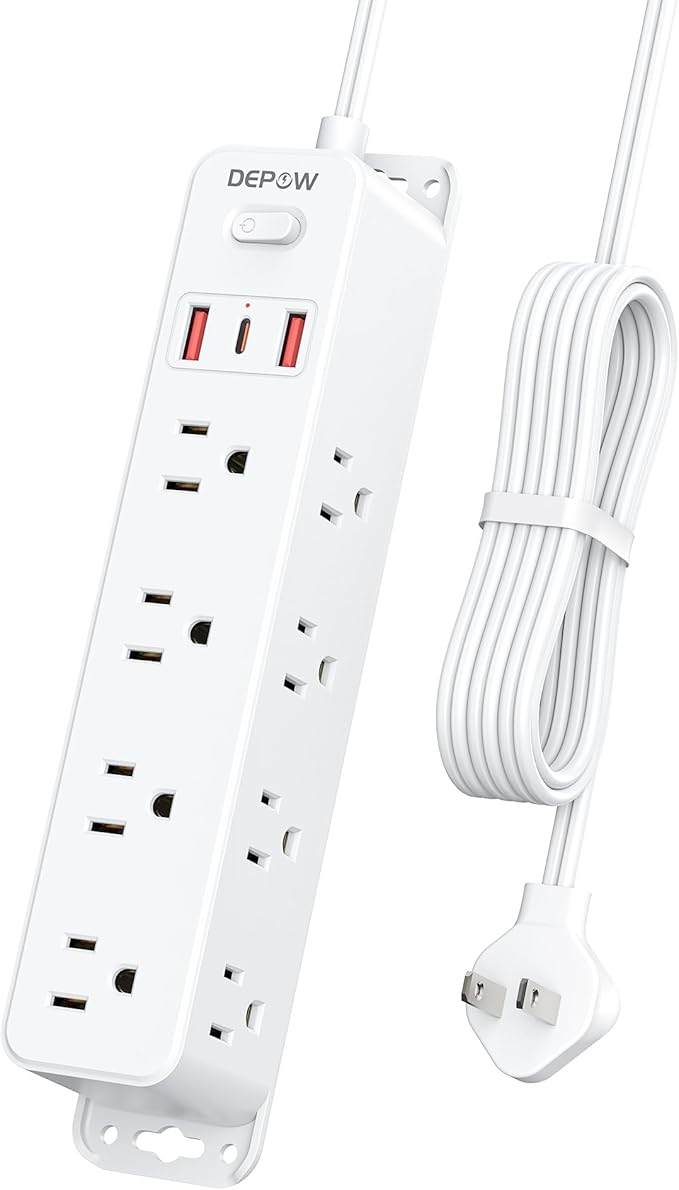2 Prong Power Strip with 12 AC Outlets, 2 to 3 Prong Adapter, 3 USB Ports (1 USB C), 5FT Extension Cord, 1700J Two Prong Surge Protector, Wall Mountable, Ideal for Old House Non-Grounded Outlets
