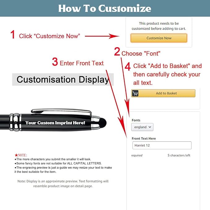 Ancolo Personalized Ballpoint Pens with Stylus - Engraved with Your Message Name/Phone Number Metal Body Black ink Gift for Bank, Office, Hotel Lobbies, Groomsmen Gift 10 Pens/Box