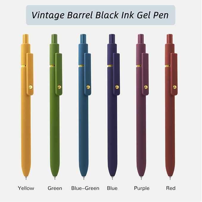 Gel Pens, 6 Pcs 0.5mm Fine Point Smooth Writing Pens Cute Pen, High-End Series Black Ink Pen for Journaling Note Taking, School Office Supplies for Women Men (6 Pcs Gold Vintage)