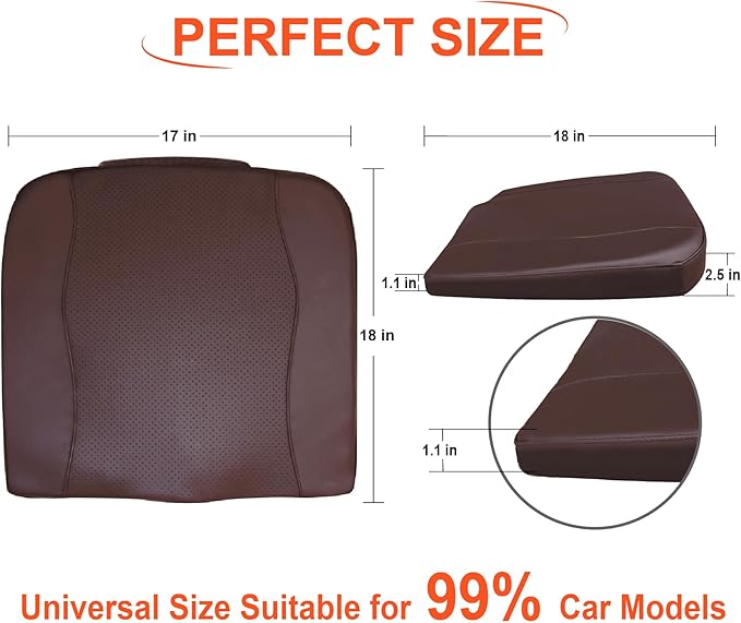 Car Seat Cushion, Comfort Memory Foam Car Cushions for Driving - Sciatica & Lower Back Pain Relief, Driver Seat Pillow for Auto, Office Chair, Wheelchair - Classic Brown
