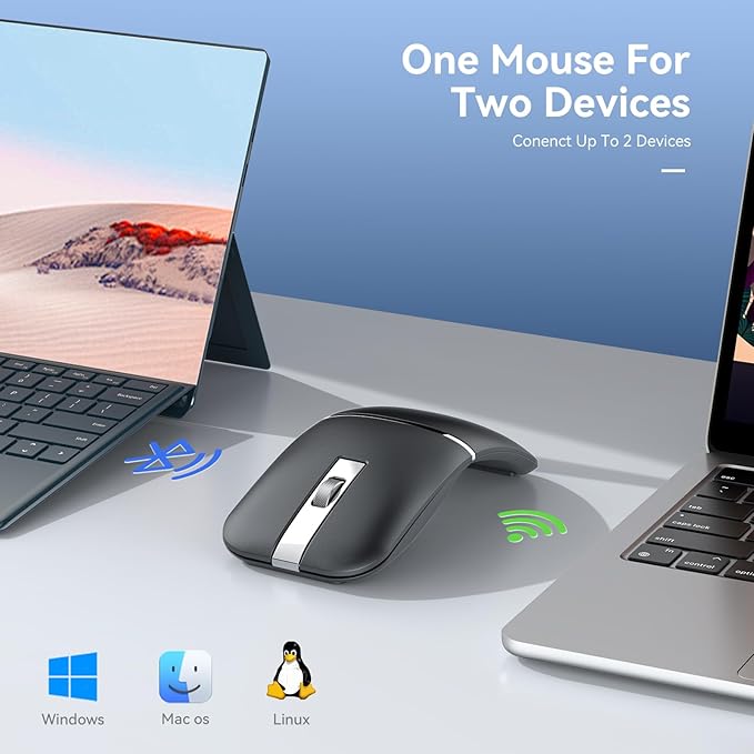 WFB Wireless Arc Mouse for Laptop,Bluetooth USB Rechargeable Computer Mice,Rotatable Rotating Ultra Slim,3 DPI for Desktop PC MacBook Pro Chromebook Lenovo Device Travel
