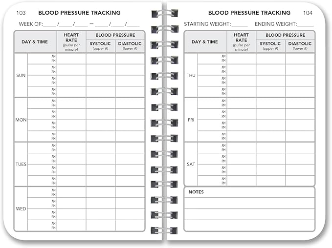 BookFactory Blood Pressure Log Book/Blood Pressure Monitoring Logbook/Personal Medical Tracking Notebook - 104 Pages, 3.5" x 5.5", Wire-O (LOG-104-M3CW-PP(Blood-Pressure))