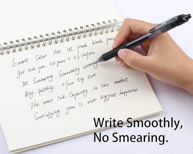 Smart Color Art 45 Pack Black Gel Pens, Retractable Medium Point Gel Ink Pens, Smooth Writing, Comfort Grip, Unisex