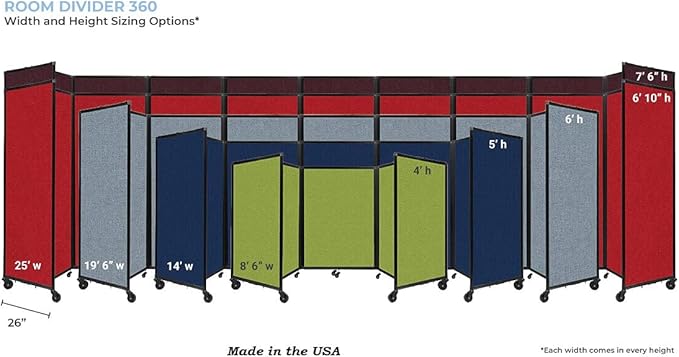 Versare Room Divider 360 Portable Wall Partition | Folding Panels | Large Freestanding Divider | Locking Wheels | Temporary Room Separator | 14' x 7'6'', Lime Green