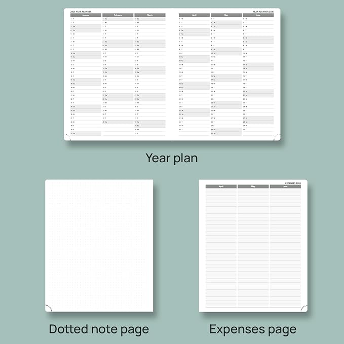 POPRUN Planner 2025-2026 (Large - 8.5'' x 10.5'') Academic Weekly Calendar (July 2025 - June 2026) with Hourly Time Slots, Monthly Tabs, 100GSM Thick Papers, Leather Soft Cover - Grey