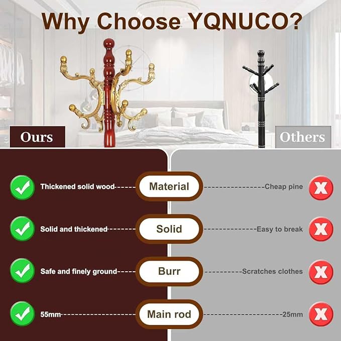 Solid Wood Coat Rack – 73" Freestanding Coat Racks Stand with 14 Hooks & Stable Base, Adjustable Height Modern Wooden Hall Tree for Entryway, Bedroom, Office, Home (Begonia Round)