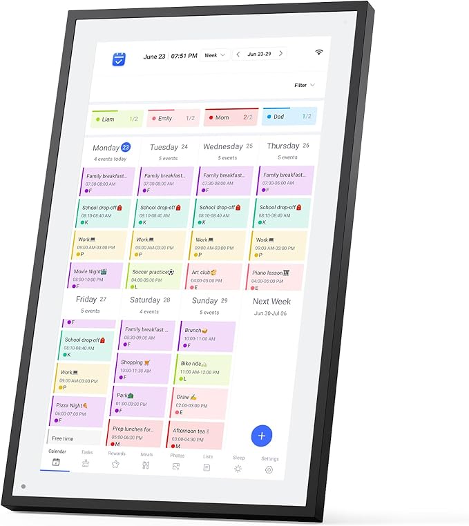 LOOFII 21.5" Smart Digital Calendar – 1920×1080 Full HD Touchscreen Family Planner & Calendar with Chore Chart & Meal Planner, Wall-Mountable (Black White)