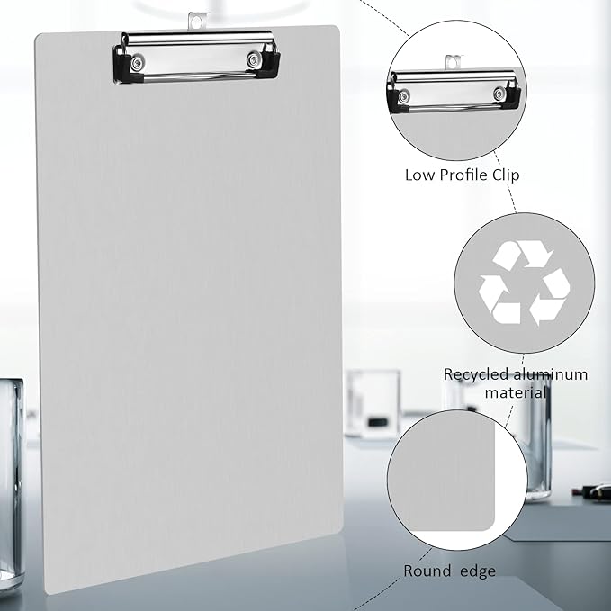 Epakh 12 Pieces Clipboard Bulks Metal Clipboard Aluminum Office Low Profile Clip Standard A4 Letter Size Metal Clip Board, Size 12.5 x 9 Inch