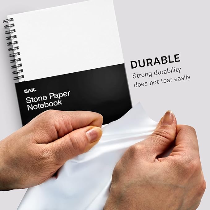 GAK. Stone Paper Notebook | No Lines Spiral Notebook Waterproof Sheet Aesthetic Journal for Note Taking | Notebooks for Work & Aesthetic School Supplies | Medium Size, White (5.8”x8.3”, 50 sheets)