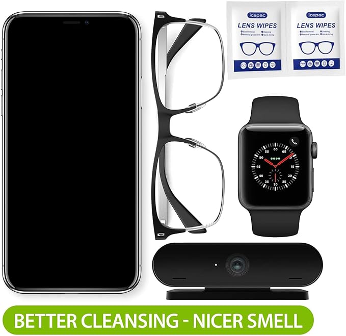 Eyeglass Cleaner Wipes, Sunglasses, Screens - Gentle and Portable for On-the-Go Cleaning of Devices, Lens Wipes for Eyeglasses, Wet Lens, Camera Lenses, Laptops, Etc. Individually Packaged（220 PCS）