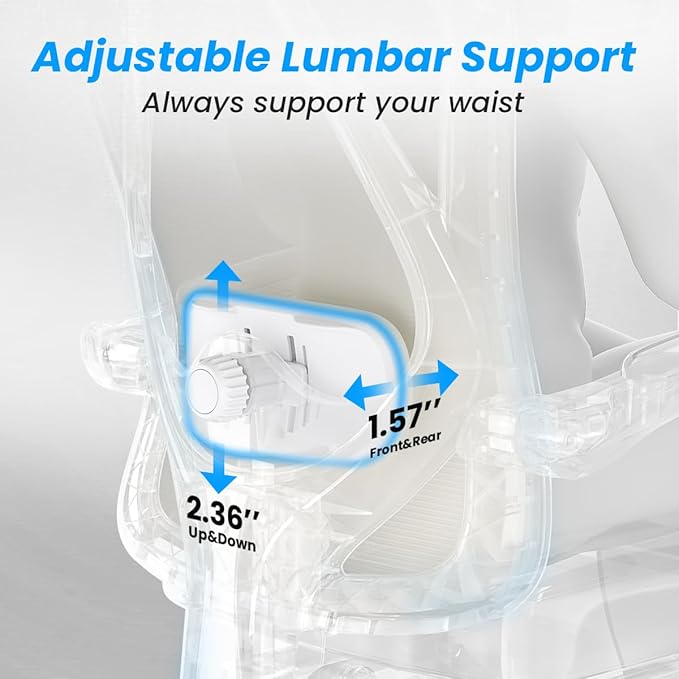 Farini Ergonomic Office Chair with Footrest, Mesh Office Desk Chair with Headrest, High Back Computer Chair with Adjustable Lumbar Support for Home Office Study Room Bedroom, White & Beige