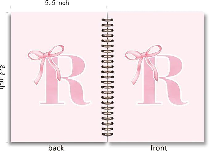 Coquette Trendy Preppy Pink Bow Spiral Notebook,Initial R Journal Personalized Teen Girl Gifts,Monogrammed Gifts for Women Teen Girl,College Ruled Hardcover Spiral Notebook 5.5 x 8.3