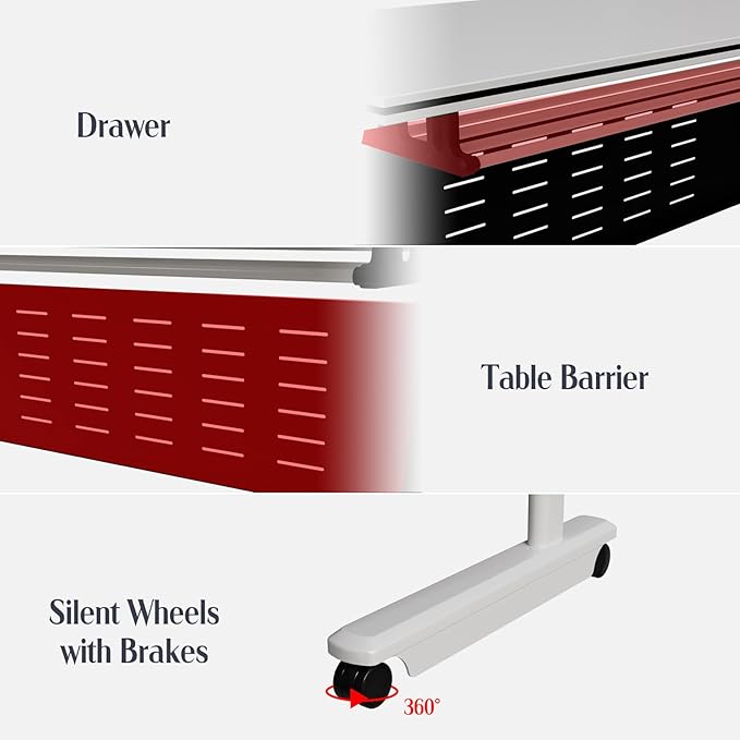 6Pack Conference Room Table, Folding Conference Table for Office Classroom, Mobile Training Tables with Casters Silent Wheels, Large Rectangular Convertible Modular Seminar Tables (L70.9in)