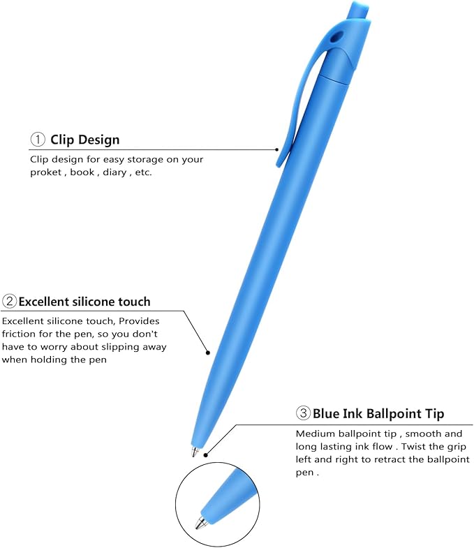 Aozora Pens Bulk 120 Pack Blue Click Pens No Bleed Wholesale Retractable Ballpoint Pens Medium Point,Smooth Ink Pens for Journaling School Office Supplies 1.0MM Blue Ink