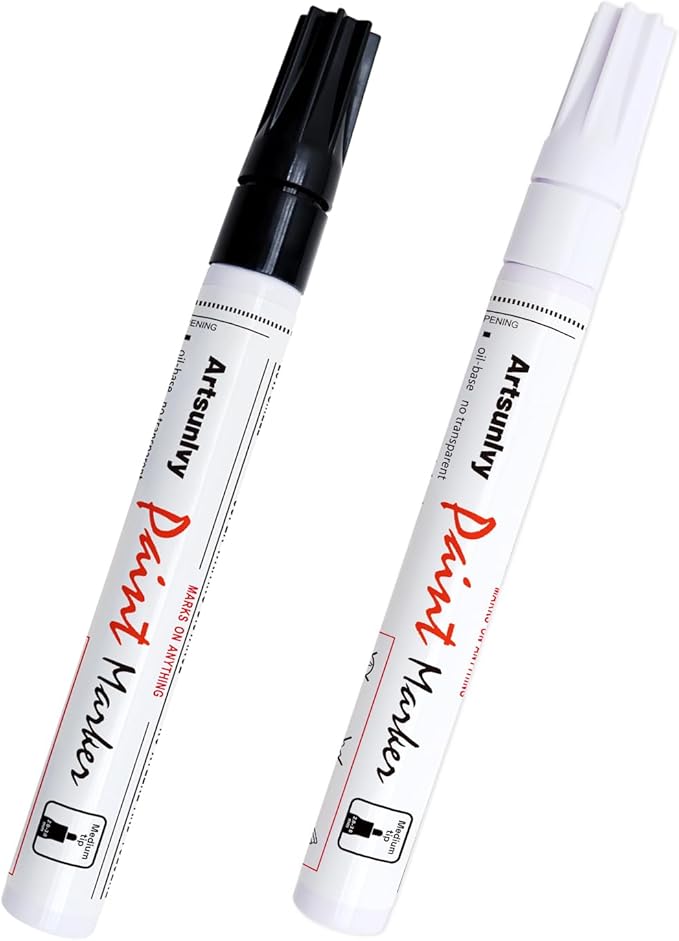Permanent Paint Pens Paint Markers - 2 Pack Black & White Oil Based Quick Dry Waterproof Markers For Tire, Rubber,Wood, Rocks, Metal, Canvas