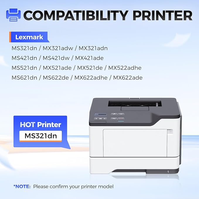56F1H00 Toner Cartridge with chip Black Replacement for Lexmark 56F1H00 Toner Compatible for Lexmark MS321 MS421 MS521 MS621 MS622 MX321 MX421 MX521 MX522 MX622 Laser Printer dn adw adn dw ade de adhe