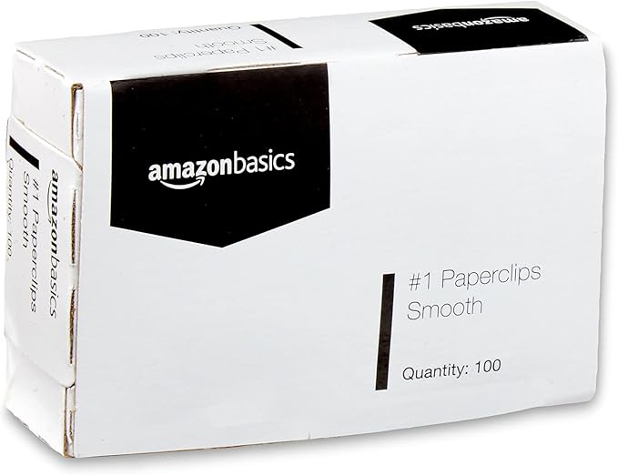 Amazon Basics Paper Clips, No. 1, Silver | Smooth | 1000 Count, Pack of 12