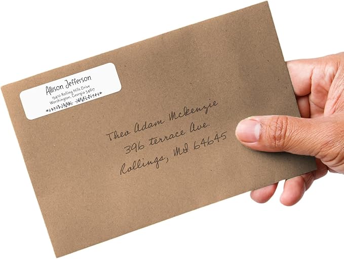 Black and White Botanical Rolled Address Labels / 500 Personalized Return Address Labels/Designer Address Stickers in Elegant Plastic Dispenser