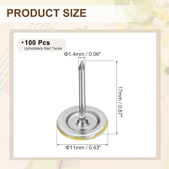 uxcell 100Pcs Upholstery Tacks, 11mmx17mm Flat Head Thumb Tack Decorative Furniture Nails Push Pins for Furniture Sofa Headboards, Yellow