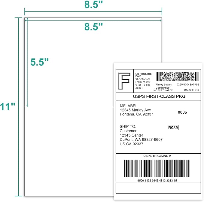 MFLABEL 8.5 x 11 Inches Half Sheet Labels USPS UPS FedEx Shipping Address Label for Laser & Inkjet Printers, 40000 Count(20000 Sheets)
