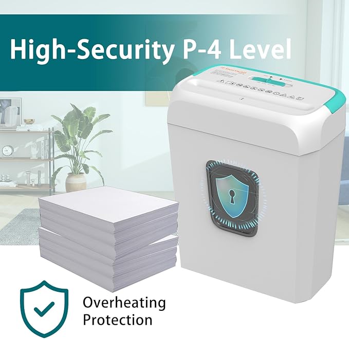 Bonsaii Secure Shredder, Home Office Shredder, high Security, 6-Sheet, Cross-Cut shredding for documents, Mail, Staples, Credit Cards, Equipped Convenient Handle, 3.4-Gallon Wastebasket, White & Blue