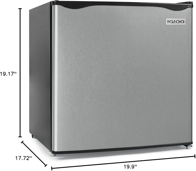 Igloo 1.6 Cu.Ft. Compact Refrigerator, Adjustable Thermostat, Glass Shelves, Includes Scraper, Ice Cube Freezer Drip Tray, Platinum