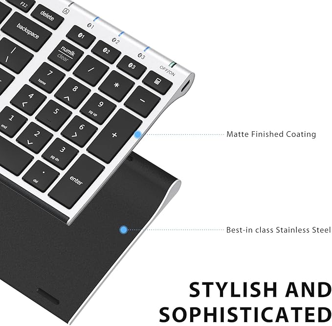 iClever BK10 Bluetooth Keyboard, Universal Bluetooth 5.1 Wireless Keyboard with Number Pad, Ergonomic Design, Multi-Device Compatibility, Stable Connection for Mac, iPad, iPhone, Android, Windows