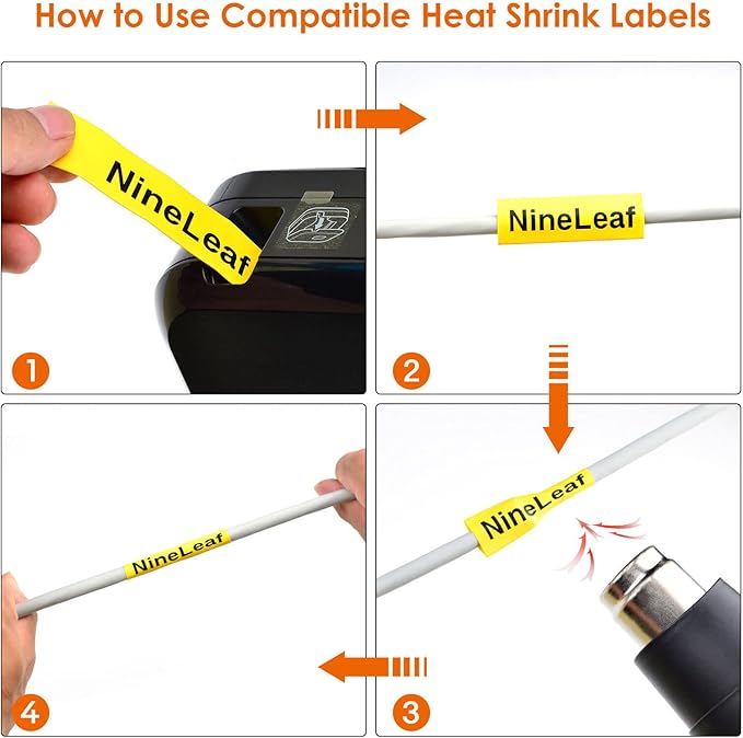 Nineleaf 2 PK Black on Yellow Label-Making Tape Heat Shrinkable Tape Compatible for Brother P-Touch HSe-631 HSe631 HS631 HS-631 11.7mm 1/2" 4.92 ft for PT-E300 PT-E500 PT-E550W PT-P750WVP Printer