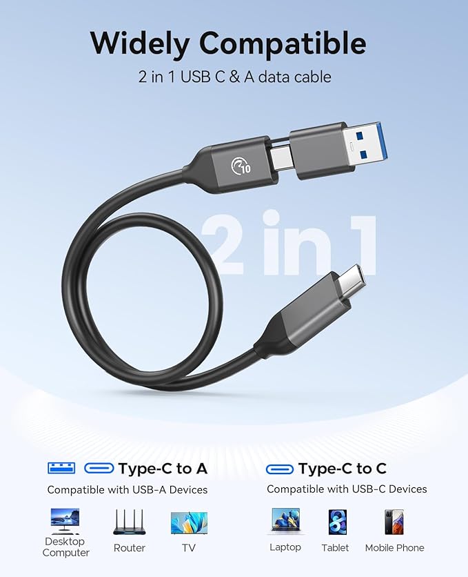 ORICO Portable SSD 1 TB with 2 in 1 USB C Cable, External Solid State Drives, Up to 460MB/s, Status Indicator, Reliable Storage for USB-C Smartphone, Tablet, PC - B5PLUS
