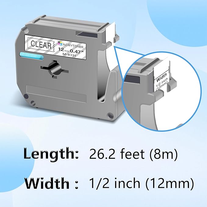 Compatible for Brother P-Touch M Tape M-K131 MK131 M131 MK-131 Black on Clear Label Tape 0.47" (12mm) x 26.2ft for PT-90 PT-M95 PT-70 PT-70BM PT-85 PT-80 PT-45 PT-65 Label Makers, 2 Pack
