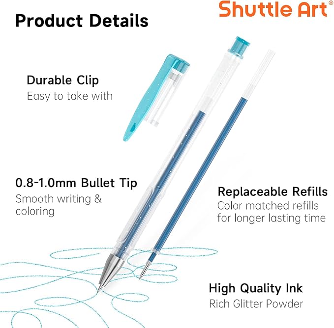 Shuttle Art 80 Pack Glitter Gel Pens, 40 Colors Glitter Gel Pens Set with 40 Refills for Adults Coloring Books Drawing Crafts Scrapbooking Journaling