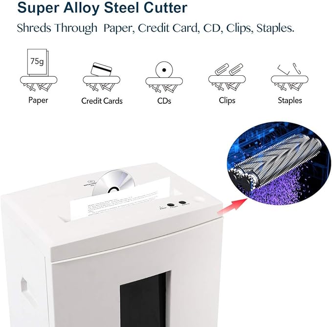WOLVERINE 18-Sheet Shredders for Home Office Heavy Duty P-4 Security Level Crosscut Paper Shredder Paper/CD/Card Ultra Quiet Paper Shredder for Home with 6 Gallons Pullout Waste Bin SD9113(White ETL)