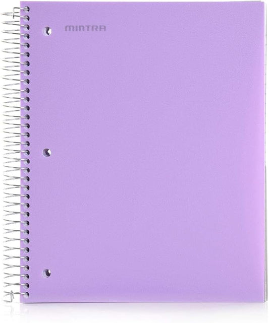 Mintra Office Durable Spiral Notebooks, 5 Subject (Lavender, College Ruled 1pk)