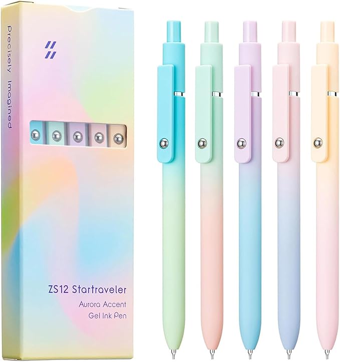 5Pcs Gel Pens, 0.7mm Black Ink Pens Retractable Fine Point Smooth Writing Pens, Aesthetic Office School Supplies, Desk Accessories Nursing Pen for Journaling Note Taking, Gifts for Women Men(Gradient)