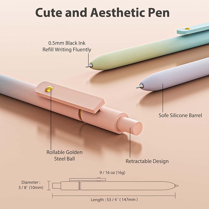 MIUTME Gel Pens, 0.5mm Quick Dry Black Ink Pens Fine Point Smooth Writing Pens,Cute Office for School Supplies, Gift for Women Men Student(Gradient-6Pcs)